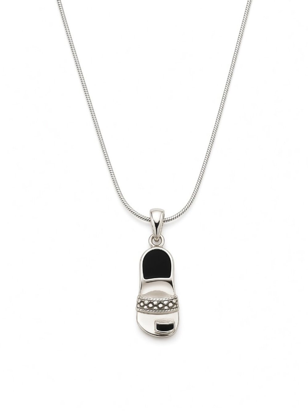 Sterling Silver Sandal Pendant Necklace – Black Enamel Flip-Flop